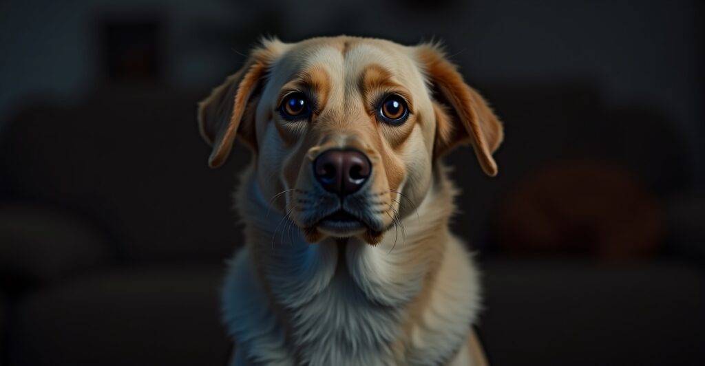 Senior dog showing signs of sundowning syndrome at night