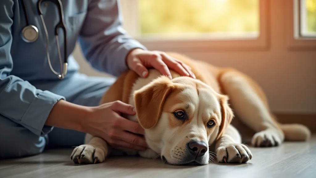 Senior dog being examined by veterinarian for vestibular disease