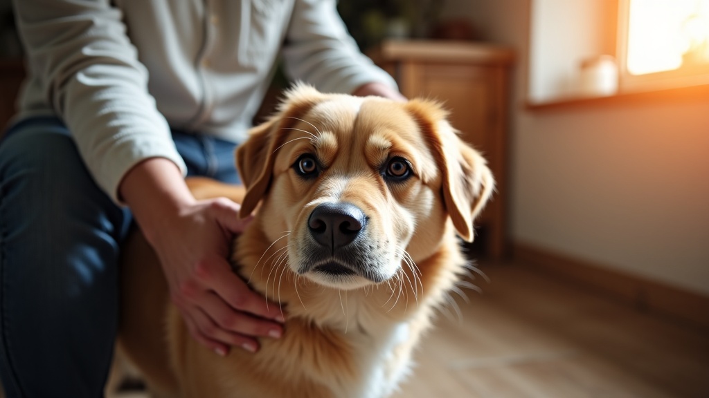 Senior dog looking confused and disoriented at home