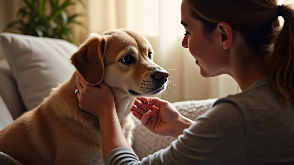 Senior dog being gently examined at home for lumps